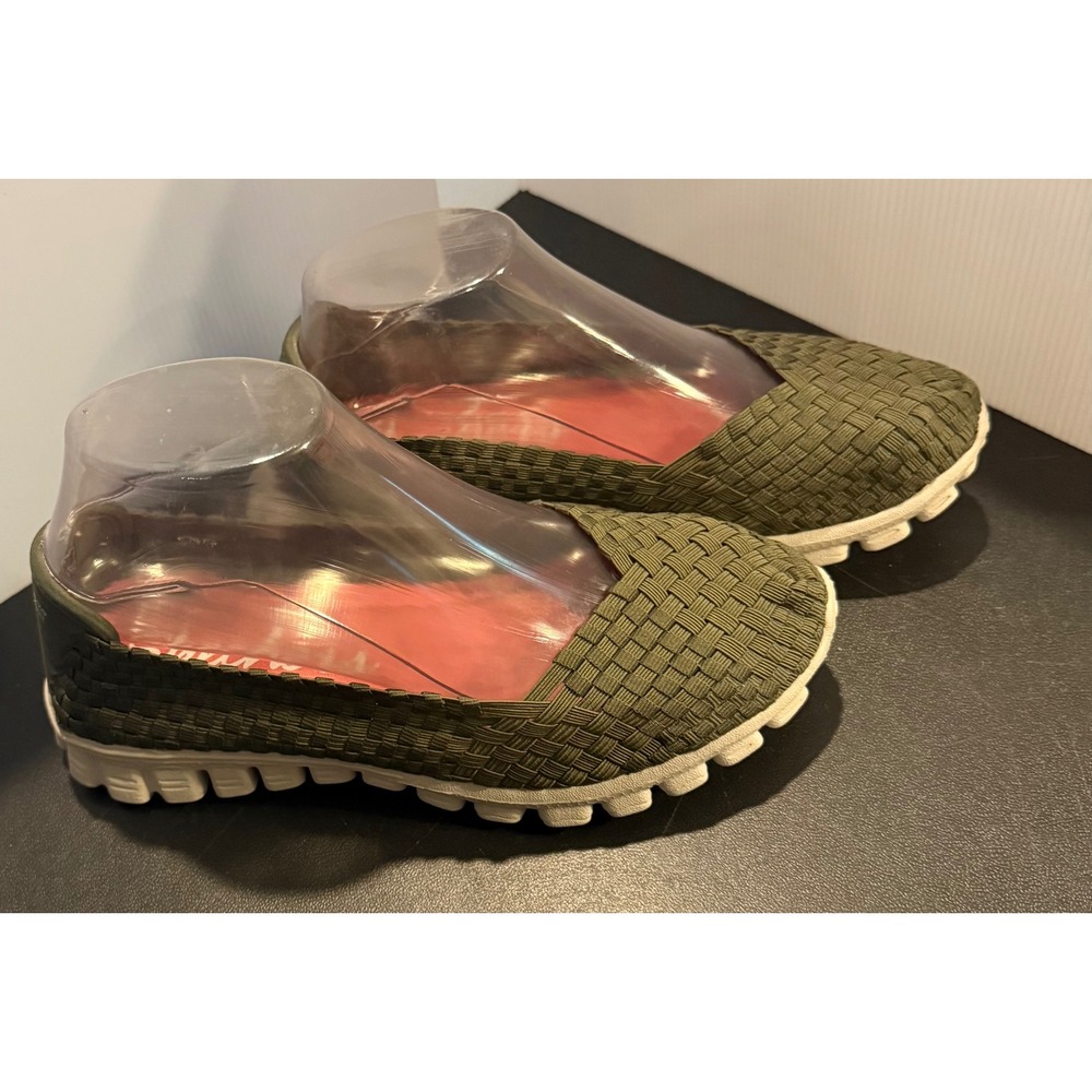 Skechers Womens 7.5 Ballet Flats Olive Green Woven Memory Foam Lightweight 22670
